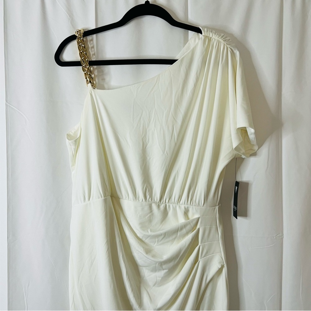 Women's GUESS One Shoulder Poly Dress w/Gold Chain Size 14 NWT's Asymmetrical - Picture 9 of 9
